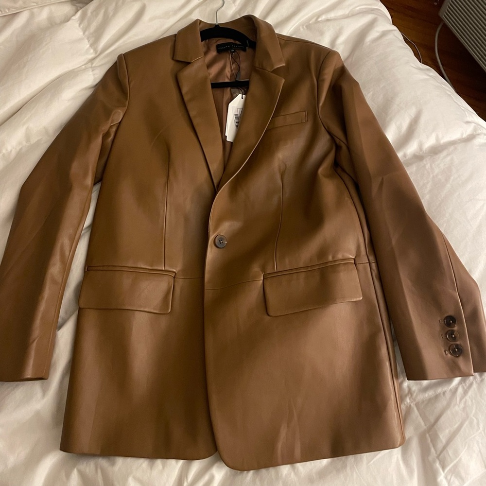 ENGLISH FACTORY FAUX LEATHER BLAZER - XS - Picture 4 of 5